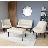 Azra Mobilya Milano Çay Seti Koltuk Takımı - Ofis Takımı - Deri Kumaş - 2+1+1+Bench - Krem