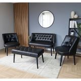 Azra Mobilya Milano Çay Seti Koltuk Takımı - Ofis Takımı - Deri Kumaş - 2+1+1+Bench - Siyah