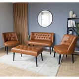 Azra Mobilya Milano Çay Seti Koltuk Takımı - Ofis Takımı - Deri Kumaş - 2+1+1+Bench - Taba