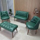 Azra Mobilya Milano Çay Seti Koltuk Takımı - Ofis Takımı - Deri Kumaş - 2+1+1+Bench - Yeşil