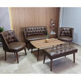 Azra Mobilya Milano Çay Seti Koltuk Takımı - Ofis Takımı - Deri Kumaş - 2+1+1+Bench+Sehpa | Acı Kahve - Acı Kahverengi