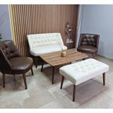 Azra Mobilya Milano Çay Seti Koltuk Takımı - Ofis Takımı - Deri Kumaş - 2+1+1+Bench+Sehpa | Acı Kahve Krem - Kahve - Krem