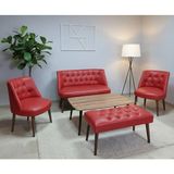 Azra Mobilya Milano Çay Seti Koltuk Takımı - Ofis Takımı - Deri Kumaş - 2+1+1+Bench+Sehpa | Kırmızı