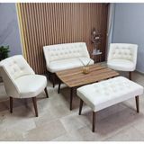 Azra Mobilya Milano Çay Seti Koltuk Takımı - Ofis Takımı - Deri Kumaş - 2+1+1+Bench+Sehpa | Krem