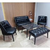 Azra Mobilya Milano Çay Seti Koltuk Takımı - Ofis Takımı - Deri Kumaş - 2+1+1+Bench+Sehpa | Siyah