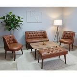 Azra Mobilya Milano Çay Seti Koltuk Takımı - Ofis Takımı - Deri Kumaş - 2+1+1+Bench+Sehpa | Taba