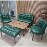 Azra Mobilya Milano Çay Seti Koltuk Takımı - Ofis Takımı - Deri Kumaş - 2+1+1+Bench+Sehpa | Yeşil