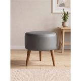 Azra Mobilya Modern Gri Deri Puf Tabure Ahşap Ceviz Ayaklı Yuvarlak Puf 40X42 cm - 40 cm çap