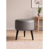 Azra Mobilya Modern Gri Deri Puf Tabure Ahşap Siyah Ayaklı Yuvarlak Puf 40X42 cm - 40 cm çap