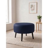 Azra Mobilya Modern Lacivert Deri Puf Yuvarlak Oturma Pufu Ahşap Siyah Ayaklı Demonte 60X46 cm - 60 cm çap