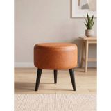 Azra Mobilya Modern Taba Deri Puf Tabure Ahşap Siyah Ayaklı Yuvarlak Puf 40X42 cm - 40 cm çap