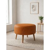 Azra Mobilya Modern Taba Deri Puf Yuvarlak Oturma Pufu Ahşap Ceviz Ayaklı Demonte 60X46 cm - 60 cm çap