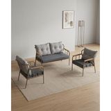 Azra Mobilya Paris 2+1+1 Metal Balkon Takımı Keten Dokulu Kumaş – Cappuccino Metal - Bahçe Teras Oturma Grubu