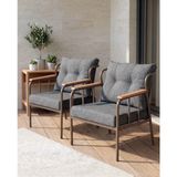 Azra Mobilya Paris Metal Iskeletli Gri Keten Dokulu Balkon Bahçe Berjeri 2’li Set Cappucino Gövde Modern Tekli Koltuk