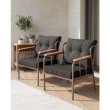 Azra Mobilya Paris Metal Iskeletli Siyah Keten Dokulu Balkon Bahçe Berjeri 2’li Set Cappucino Gövde Modern Tekli Koltuk