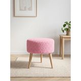 Azra Mobilya Pembe Welsoft Kumaş Yuvarlak Puf Ahşap Ayaklı Demonte Modern Puf Tabure 40X42 cm - 40 cm çap