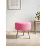 Azra Mobilya Pembe Welsoft Tüylü Yumuşak Kumaş Yuvarlak Puf, Ahşap Naturel Ayaklı Makyaj Pufu 40X42 cm - 40 x 42 cm