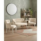 Azra Mobilya Roma 2+1+1 Babyface Kumaş Çay Seti Ev & Ofis Koltuk Takımı - Ahşap Beyaz Ayak - Krem