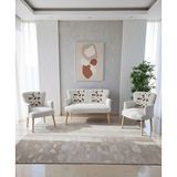 Azra Mobilya Roma 2+1+1 Punch Dokumalı Kumaşlı Balkon Çay Seti Koltuk Takımı - Ahşap Ayak - Çiçek Desen - Kırık Beyaz