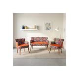 Azra Mobilya Roma 2+1+1 Renkli Kumaşlı Balkon Çay Seti Koltuk Takımı - Ahşap Ayak - Turuncu