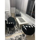Azra Mobilya - Roma Çay Seti Koltuk Takımı - Dijital Baskı Kumaş - Zebra Siyah Beyaz Çizgili Desen - Ahşap Beyaz Ayak -Siyah Beyaz - Siyah - Beyaz - Seçenek