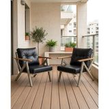 Azra Mobilya Siyah Venedik Model 2 Adet Balkon Berjer Takımı Cappucino Metal Iskelet Deri Kumaş Modern Bahçe Teras Koltuğu