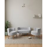 Azra Mobilya Sydney 2+1+1 Welsoft Tüylü Yumuşak Kumaş Balkon Çay Seti Koltuk Takımı - Ahşap Ayak - Açık Gri