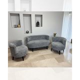Azra Mobilya Sydney 2+1+1 Welsoft Tüylü Yumuşak Kumaş Balkon Çay Seti Koltuk Takımı - Ahşap Ayak - Kırçıllı Gri - Gri - Antrasit