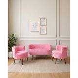Azra Mobilya Sydney 2+1+1 Welsoft Tüylü Yumuşak Kumaş Balkon Çay Seti Koltuk Takımı - Ahşap Ayak - Pembe