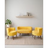 Azra Mobilya Sydney 2+1+1 Welsoft Tüylü Yumuşak Kumaş Balkon Çay Seti Koltuk Takımı - Ahşap Ayak - Sarı