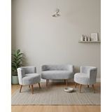 Azra Mobilya Sydney 2+1+1 Welsoft Tüylü Yumuşak Kumaş Çay Seti Koltuk Takımı - Ahşap Ayak - Açık Gri Gümüş