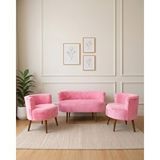 Azra Mobilya Sydney 2+1+1 Welsoft Tüylü Yumuşak Kumaş Çay Seti Koltuk Takımı - Ahşap Ayak - Pembe