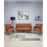 Azra Mobilya Taba Deri Chester Tarz Koltuk Takımı Modern Tasarım, Dayanıklı Ahşap Ayaklı Oturma Grubu 3+1+1 Taba