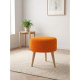 Azra Mobilya Turuncu Welsoft Kumaş Yuvarlak Puf Ahşap Ayaklı Demonte Modern Puf Tabure 40X42 cm - 40 cm çap