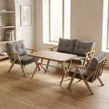 Azra Mobilya Venedik 2+1+1+ 70X120 Ceviz Desenli Masa Metal Balkon Takımı Keten Dokulu Kumaş – Cappuccino Metal - Bahçe Teras Oturma Grubu