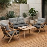 Azra Mobilya Venedik 2+1+1+Sehpa Metal Balkon Takımı Keten Dokulu Kumaş – Cappuccino Metal - Bahçe Teras Oturma Grubu