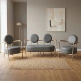 Azra Mobilya Venüs Gri Deri Koltuk Takımı 2+1+1 Cappuccino Metal Iskeletli Modern Ofis Ev Kullanımı Bekleme Koltuğu