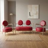 Azra Mobilya Venüs Kırmızı Deri Koltuk Takımı 2+1+1 Cappuccino Metal Iskeletli Modern Ofis Ev Kullanımı Bekleme Koltuğu