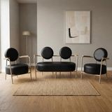Azra Mobilya Venüs Siyah Deri Koltuk Takımı 2+1+1 Cappuccino Metal Iskeletli Modern Ofis Ev Kullanımı Bekleme Koltuğu