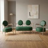Azra Mobilya Venüs Yeşil Deri Koltuk Takımı 2+1+1 Cappuccino Metal Iskeletli Modern Ofis Ev Kullanımı Bekleme Koltuğu