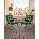 Azra Mobilya Yeşil Venedik Model 2 Adet Balkon Berjer Takımı Cappucino Metal Iskelet Deri Kumaş Modern Bahçe Teras Koltuğu