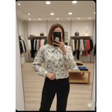 Azram Fashion Kadın Çiçek Detaylı Crop Gömlek - Beyaz