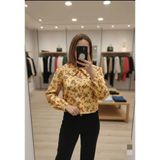 Azram Fashion Kadın Çiçek Detaylı Crop Gömlek - XL - Sarı