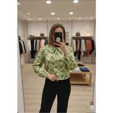 Azram Fashion Kadın Çiçek Detaylı Crop Gömlek - XL - Yeşil