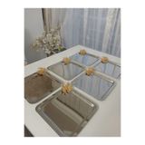 AZRAM HOUSE Dekoratif Celik Kare 6 Li Servis Ve Sunum Tepsisi 22 Cm Kelebek Aksesuarlı
