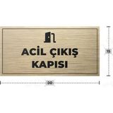 Azresa Acıl Çıkış Kapısı Yazılı - Metal - Gold Renk - Kapı Isimliği - 30X15 cm
