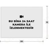 Azresa Bu Bina 24 Saat Kamera Ile Izlenmektedir Yazılı - Metal - Beyaz Renk - Kapı Isimliği - 20X15 cm