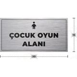 Azresa Çocuk Oyun Alanı Yazılı - Metal - Gümüş Renk - Kapı Isimliği - 30X15 cm