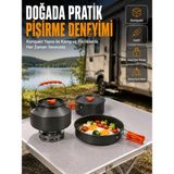 Azrlya Alüminyum Kamp Pişirme Seti Katlanabilir Kulplu Çaydanlık Tencere Tava Outdoor Yemek Seti - Lisinya