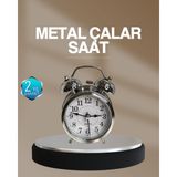 Azrlya Dekoratif Yuvarlak Gümüş Sessiz Işıklı Masa Üstü Çalar Saat Alarmlı ve Şık Tasarım - Lisinya